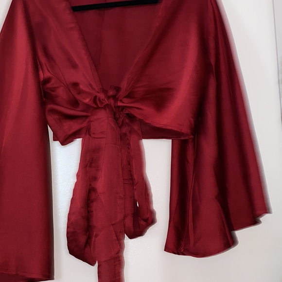 Satin Effect Cross Tie Blouse - Picture 3 of 9